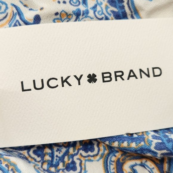 NWT Lucky Brand Blue Paisley Puff Sleeved Bohemian Midi Dress Size M - Picture 13 of 16